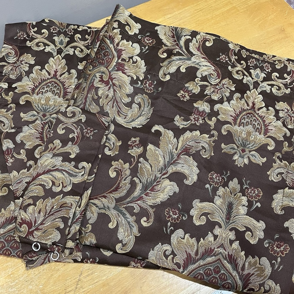 Croscill Curtain Panels Chocolate Brown Gold Jacobean‎ Tie Back Set Of 2 42x84"